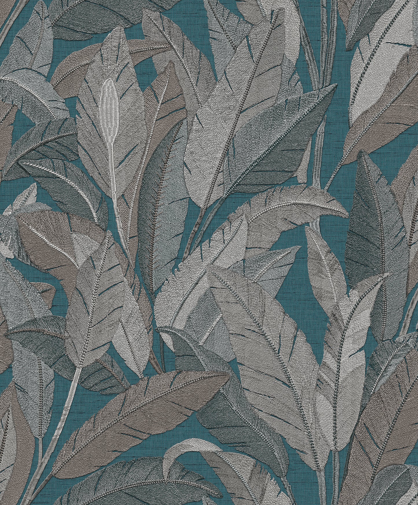 VEER DECOR Embroidered Tropical Foliage Blue Wallpaper Tropical Traditional, Transitional Blue  Wallpaper - 8388-AE6