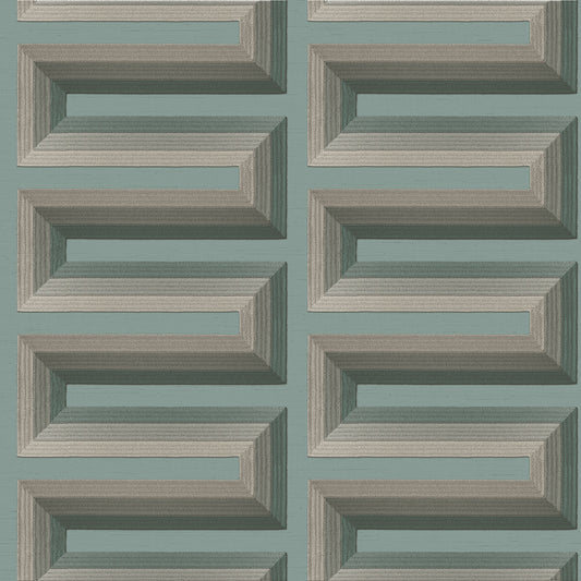 VEER DECOR Embroidered Grecian Key Green Wallpaper Medallions Traditional, Transitional Green  Wallpaper - 8388-AG5