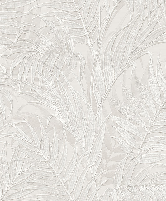 VEER DECOR Embroidered Palm Silver Wallpaper Tropical Tropical, Transitional, Traditional Silver  Wallpaper - 8389-AA1