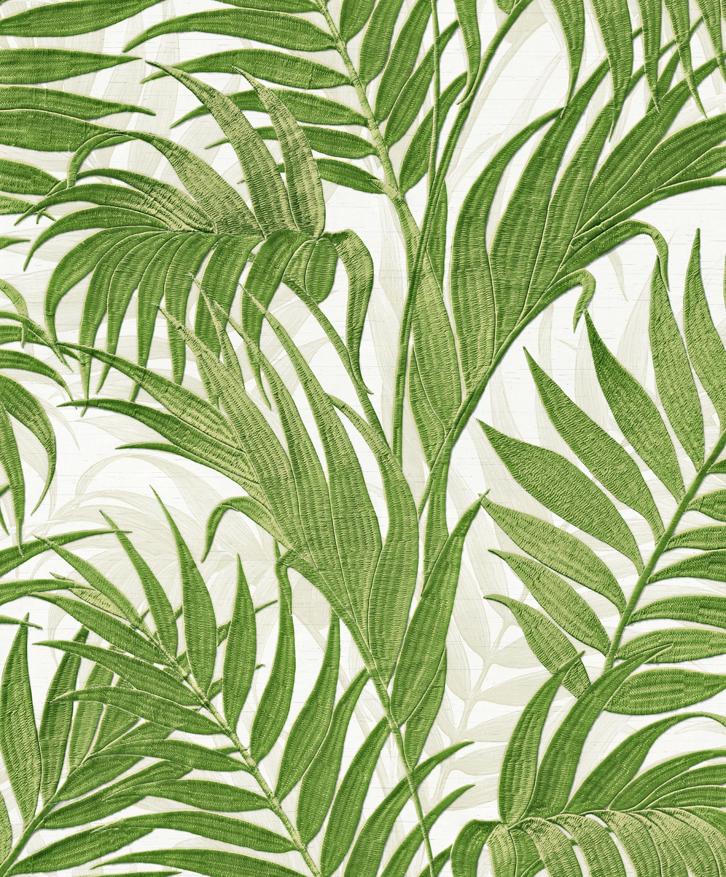 VEER DECOR Embroidered Palm Green Wallpaper Tropical Tropical, Transitional, Traditional Green  Wallpaper - 8389-AA10