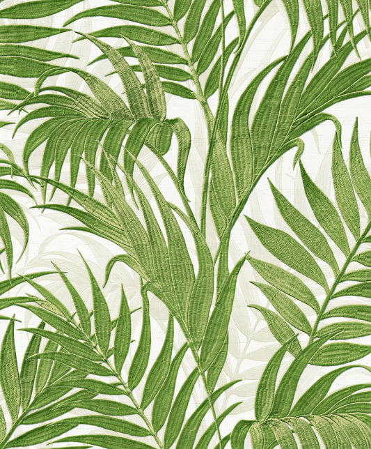 VEER DECOR Embroidered Palm Green Wallpaper Tropical Tropical, Transitional, Traditional Green  Wallpaper - 8389-AA10