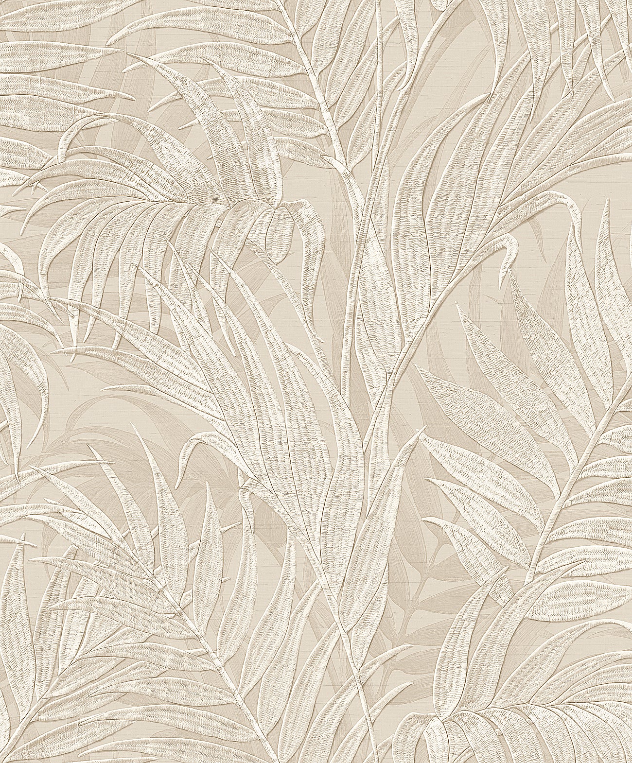 VEER DECOR Embroidered Palm Beige Wallpaper Tropical Tropical, Transitional, Traditional Beige  Wallpaper - 8389-AA2