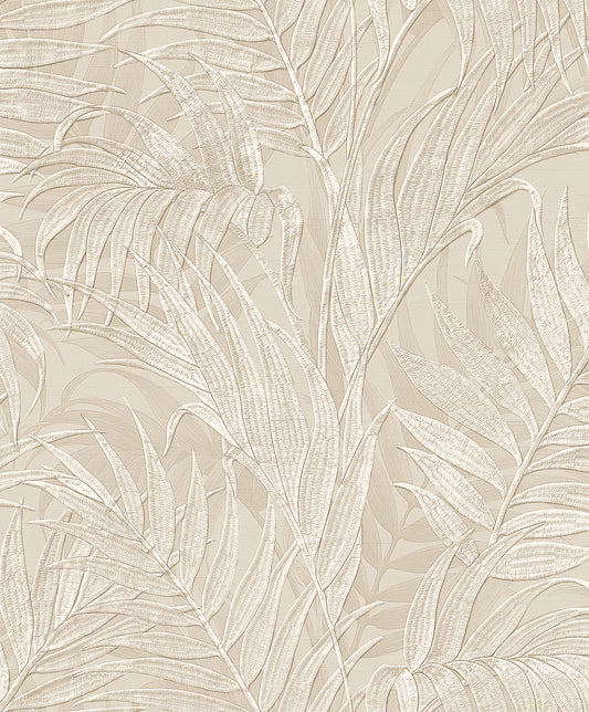 VEER DECOR Embroidered Palm Beige Wallpaper Tropical Tropical, Transitional, Traditional Beige  Wallpaper - 8389-AA2