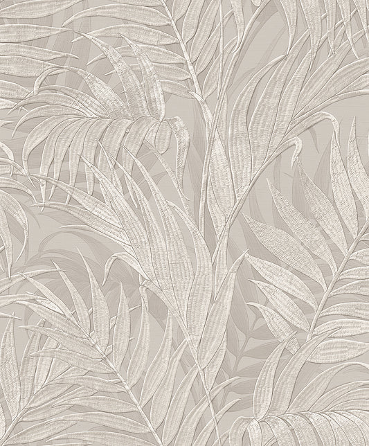 VEER DECOR Embroidered Palm Gray Wallpaper Tropical Tropical, Transitional, Traditional Grey  Wallpaper - 8389-AA3