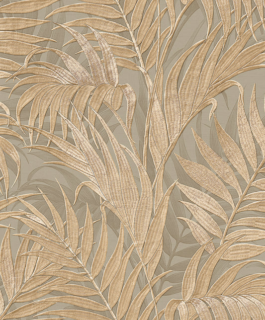 VEER DECOR Embroidered Palm Gold Wallpaper Tropical Tropical, Transitional, Traditional Gold  Wallpaper - 8389-AA5