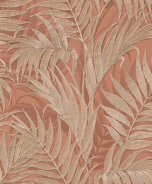 VEER DECOR Embroidered Palm Coral Wallpaper Tropical Tropical, Transitional, Traditional Coral  Wallpaper - 8389-AA6