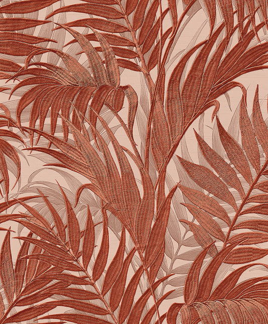 VEER DECOR Embroidered Palm Red Wallpaper Tropical Tropical, Transitional, Traditional Red  Wallpaper - 8389-AA7