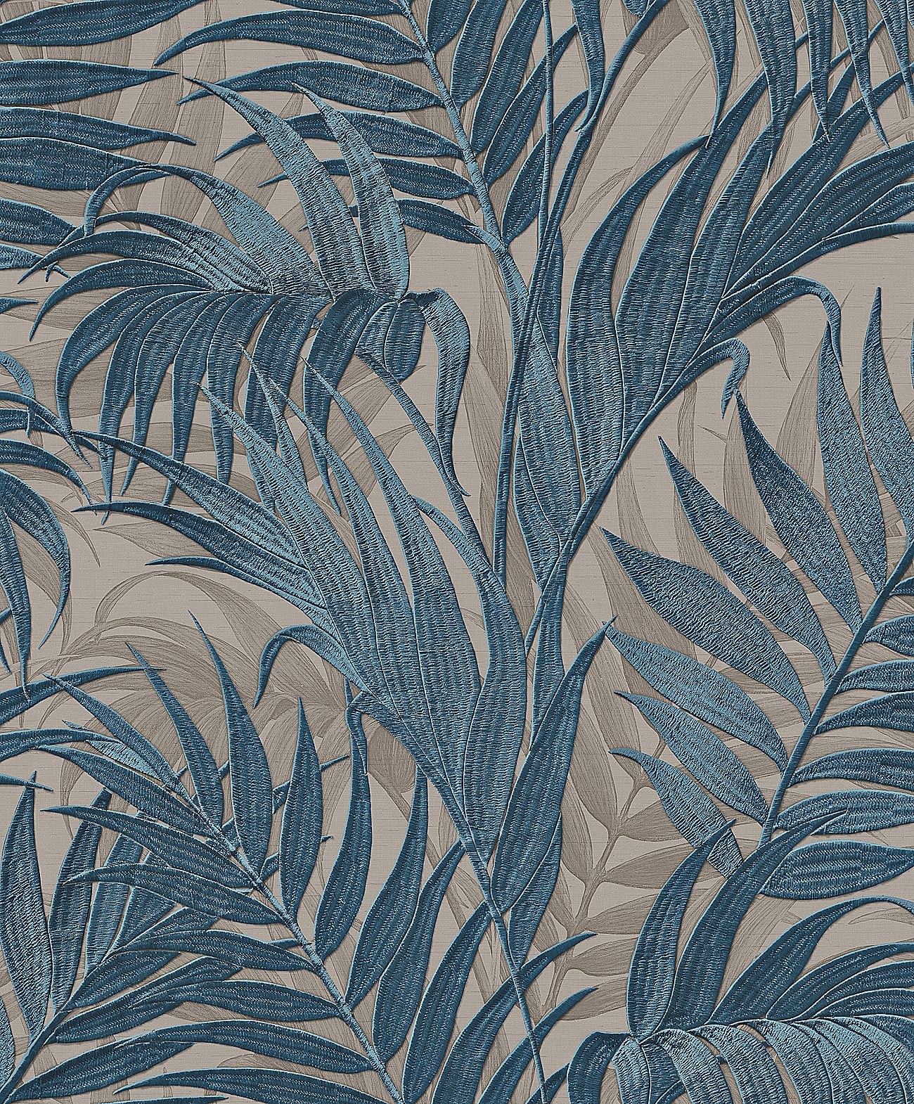 VEER DECOR Embroidered Palm Blue Wallpaper Tropical Tropical, Transitional, Traditional Blue  Wallpaper - 8389-AA8