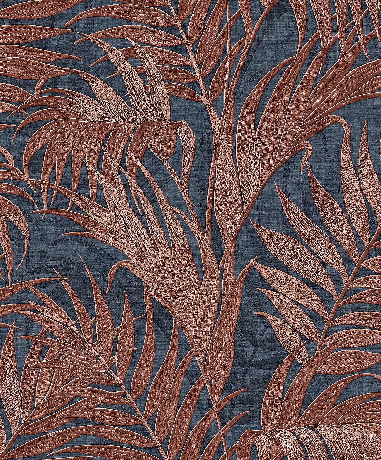 VEER DECOR Embroidered Palm Navy Wallpaper Tropical Tropical, Transitional, Traditional Navy  Wallpaper - 8389-AA9