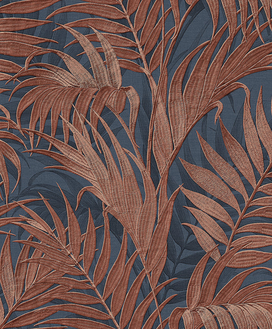 VEER DECOR Embroidered Palm Navy Wallpaper Tropical Tropical, Transitional, Traditional Navy  Wallpaper - 8389-AA9