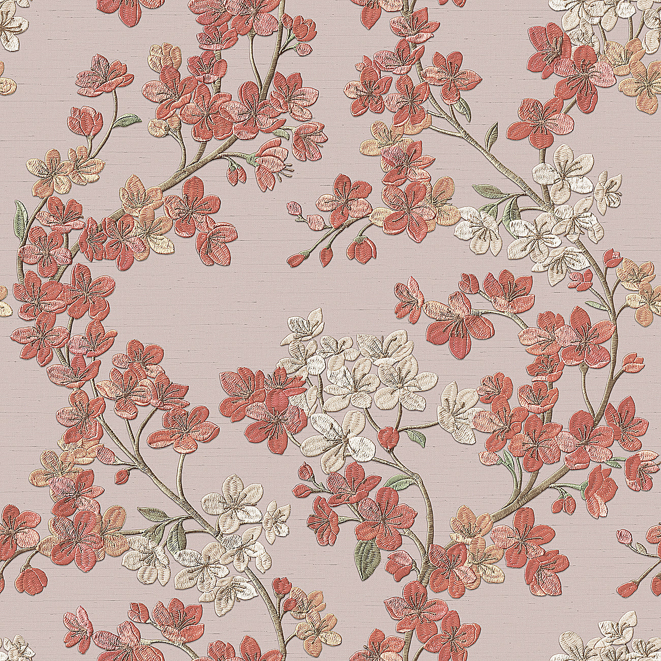 VEER DECOR Embroidered Cherry Bloom Red Wallpaper Floral Traditional, Asian, Transitional Red  Wallpaper - 8389-AB4