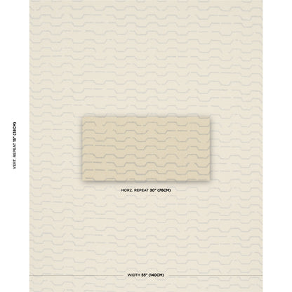 Beige wallpaper with subtle, wavy horizontal pattern; centered lighter beige swatch showing horizontal repeat and width.