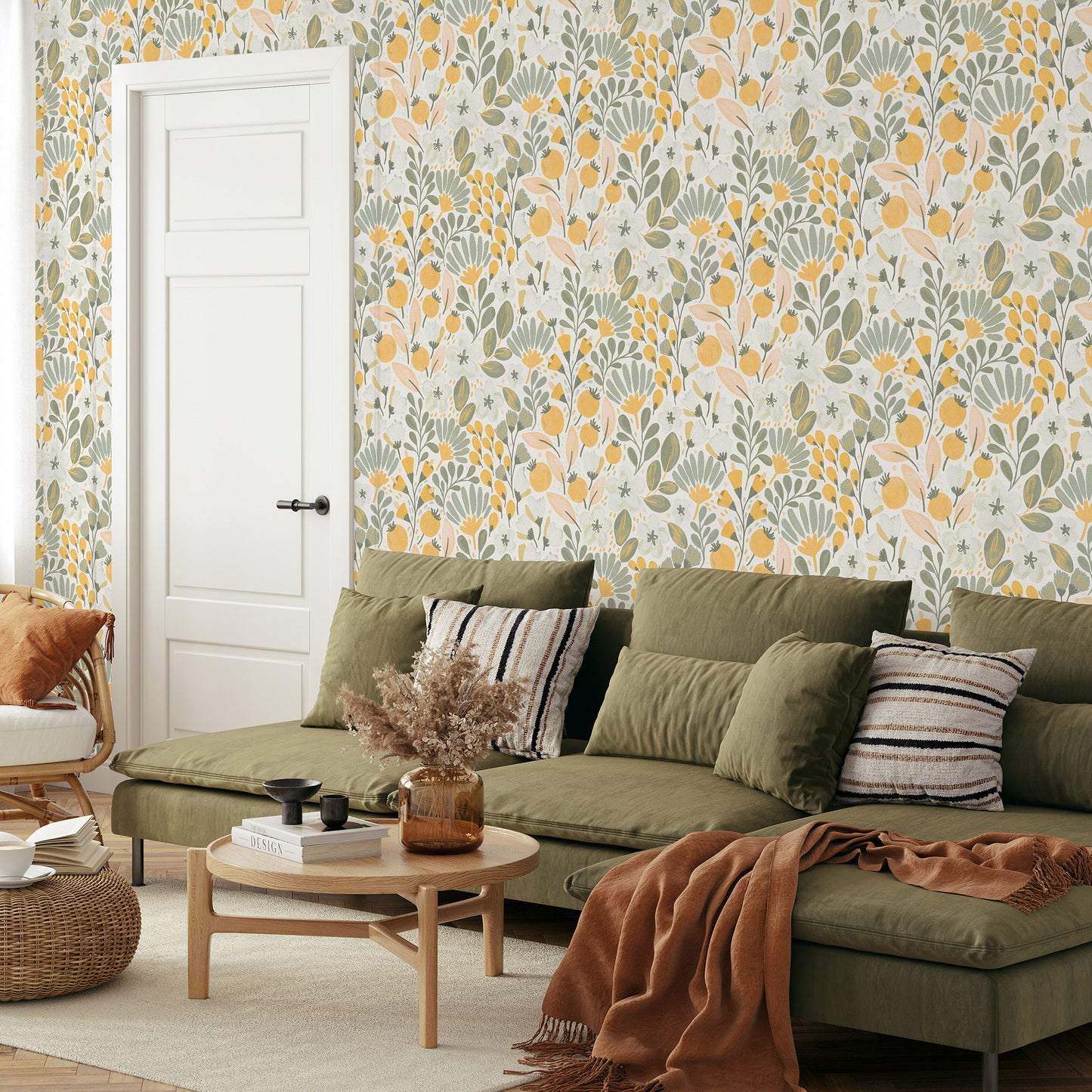 VEER DECOR Poetic Garden Green Wallpaper Floral Transitional Green  Wallpaper - 8411-VRTR-AB2