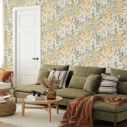 VEER DECOR Poetic Garden Green Wallpaper Floral Transitional Green  Wallpaper - 8411-VRTR-AB2