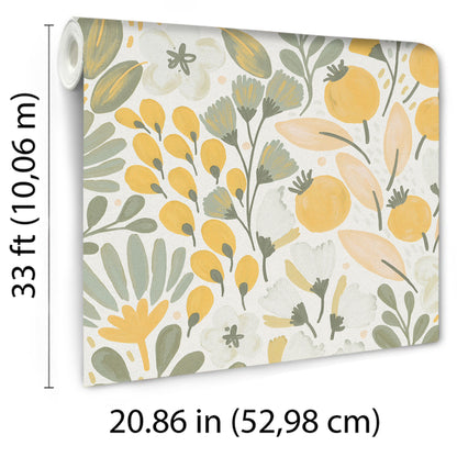 VEER DECOR Poetic Garden Green Wallpaper Floral Transitional Green  Wallpaper - 8411-VRTR-AB2