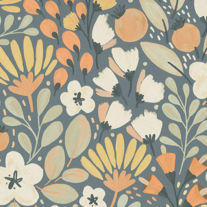 VEER DECOR Poetic Garden Blue Wallpaper Floral Transitional Blue  Wallpaper - 8411-VRTR-AB3