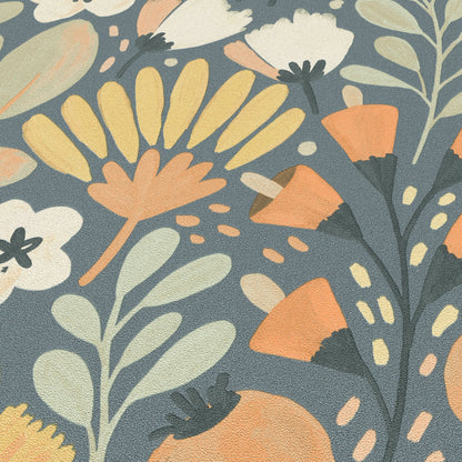 VEER DECOR Poetic Garden Blue Wallpaper Floral Transitional Blue  Wallpaper - 8411-VRTR-AB3