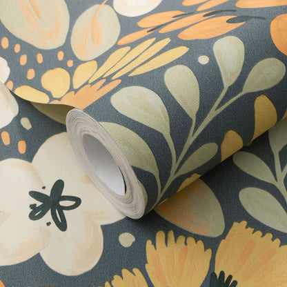 VEER DECOR Poetic Garden Blue Wallpaper Floral Transitional Blue  Wallpaper - 8411-VRTR-AB3