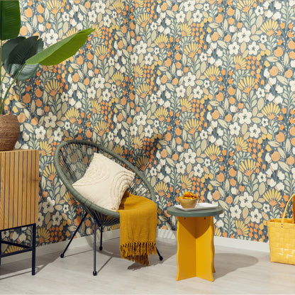 VEER DECOR Poetic Garden Blue Wallpaper Floral Transitional Blue  Wallpaper - 8411-VRTR-AB3