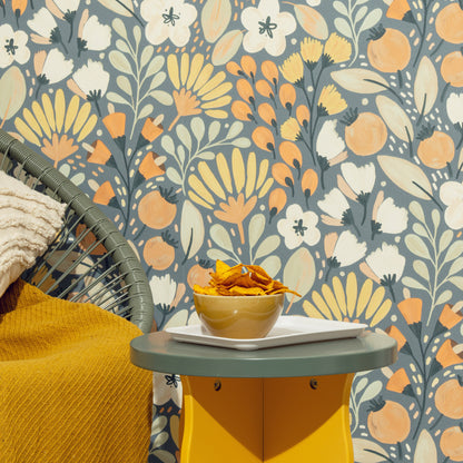 VEER DECOR Poetic Garden Blue Wallpaper Floral Transitional Blue  Wallpaper - 8411-VRTR-AB3