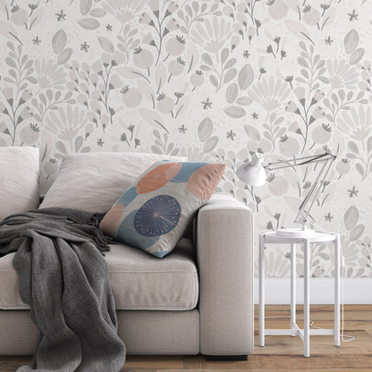 VEER DECOR Poetic Garden Gray Wallpaper Floral Transitional Gray  Wallpaper - 8411-VRTR-AB4