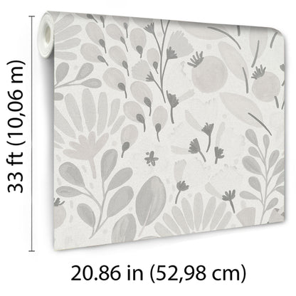 VEER DECOR Poetic Garden Gray Wallpaper Floral Transitional Gray  Wallpaper - 8411-VRTR-AB4