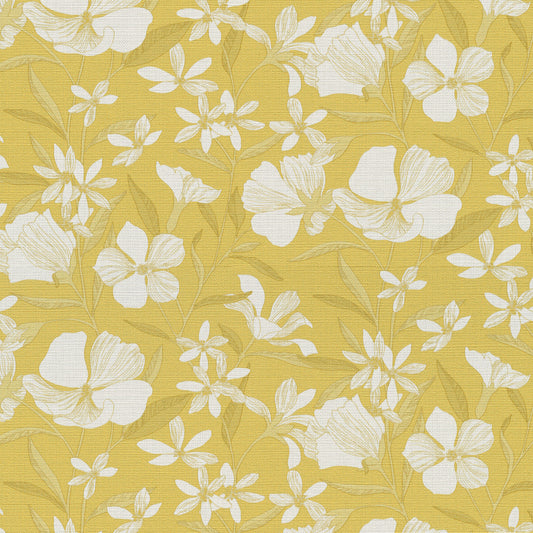 VEER DECOR Floral Breeze Yellow Wallpaper Floral Transitional Yellow  Wallpaper - 8411-VRTR-AC1