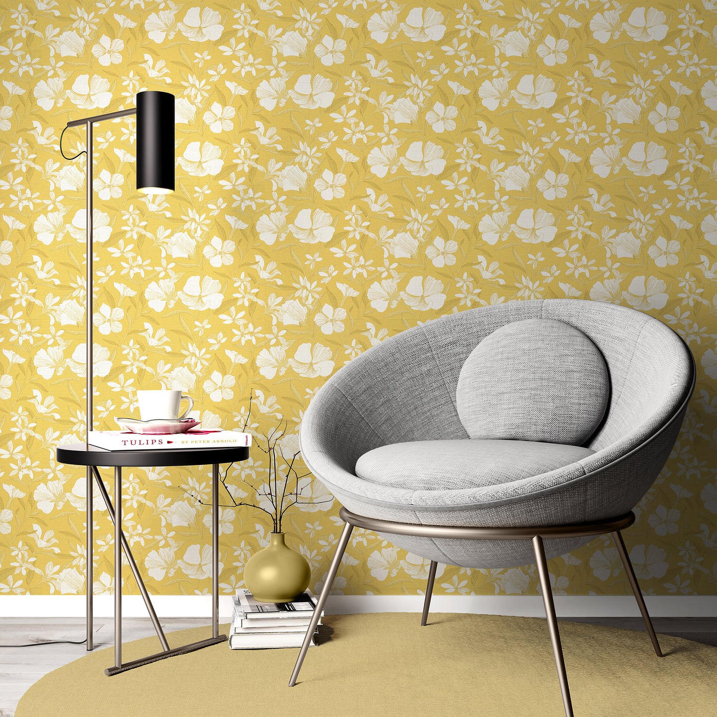 VEER DECOR Floral Breeze Yellow Wallpaper Floral Transitional Yellow  Wallpaper - 8411-VRTR-AC1