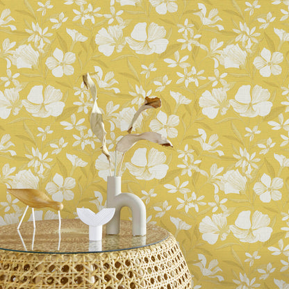 VEER DECOR Floral Breeze Yellow Wallpaper Floral Transitional Yellow  Wallpaper - 8411-VRTR-AC1
