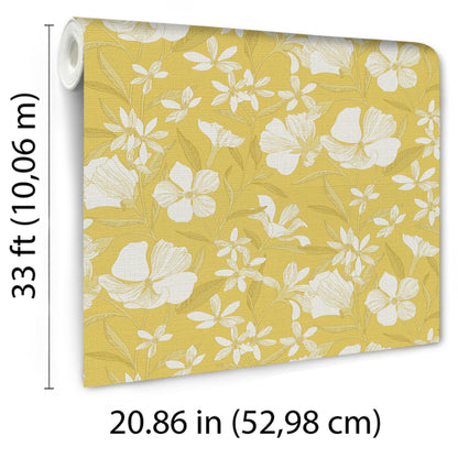 VEER DECOR Floral Breeze Yellow Wallpaper Floral Transitional Yellow  Wallpaper - 8411-VRTR-AC1