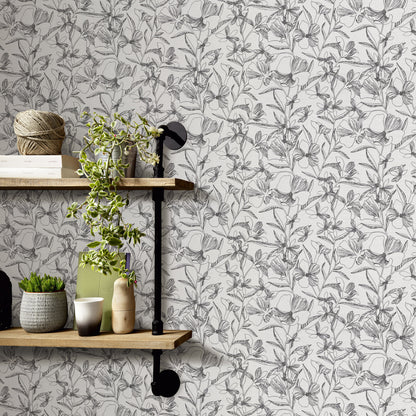 VEER DECOR Floral Breeze Black Wallpaper Floral Transitional Black  Wallpaper - 8411-VRTR-AC4