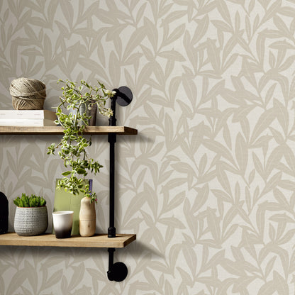 VEER DECOR Shadowleaf Beige Wallpaper Nature Transitional Beige  Wallpaper - 8411-VRTR-AE5