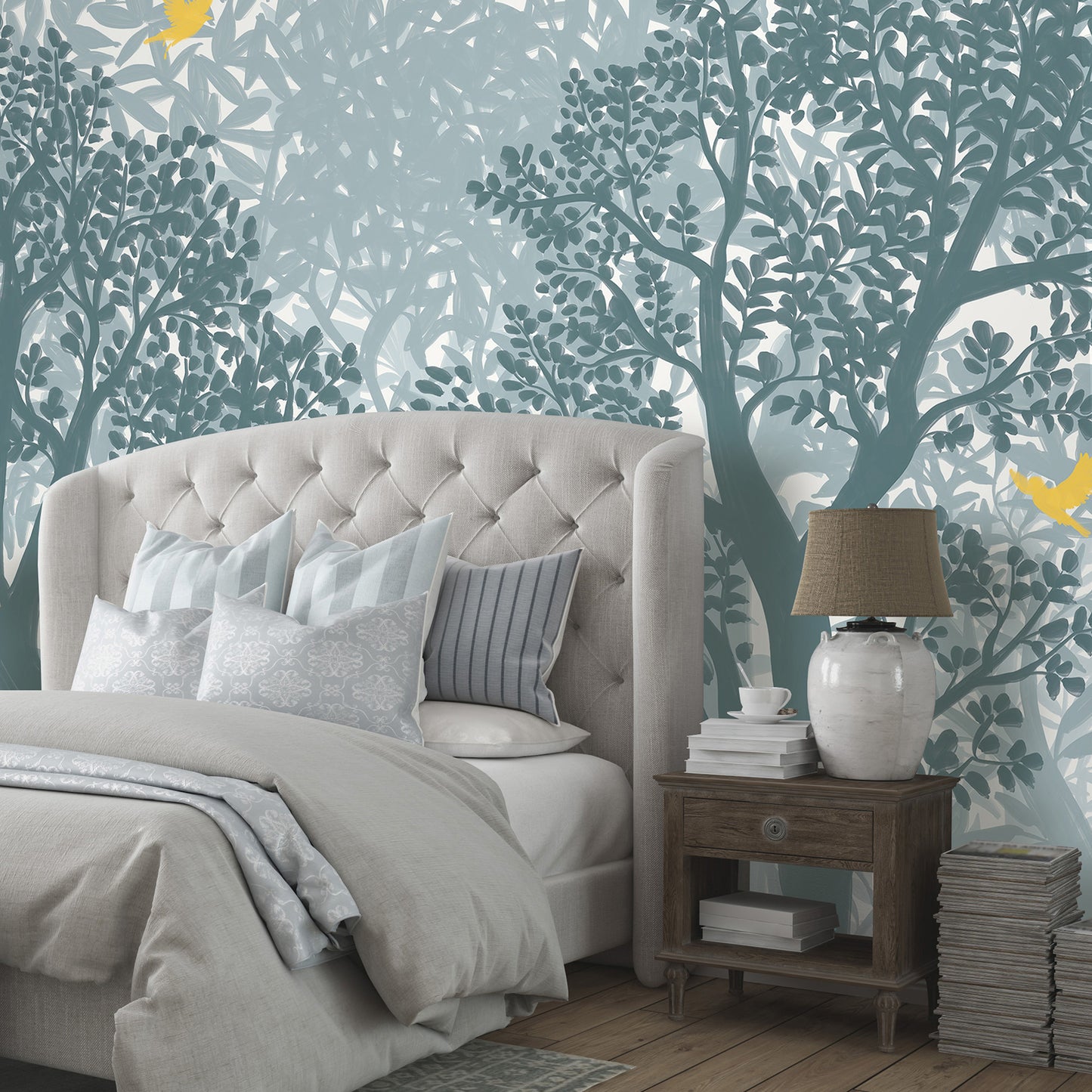 VEER DECOR Forest Flight Blue Wall Mural Landscape;,Nature Transitional Blue  Wallpaper - 8411-VRTR-AF-1