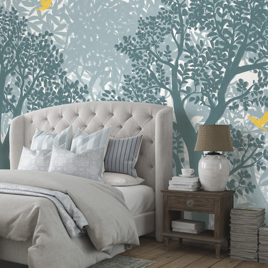 VEER DECOR Forest Flight Blue Wall Mural Landscape;,Nature Transitional Blue  Wallpaper - 8411-VRTR-AF-1