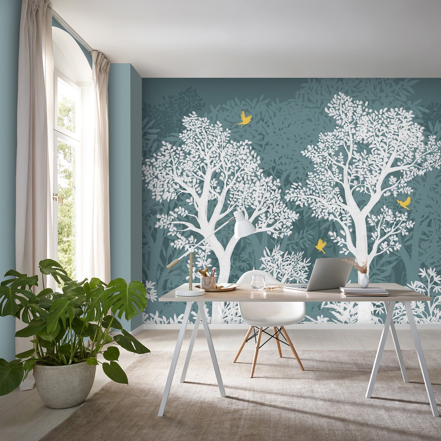VEER DECOR Forest Flight Teal Wall Mural Landscape;,Nature Transitional Teal  Wallpaper - 8411-VRTR-AF-2