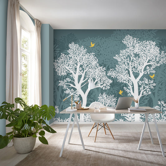 VEER DECOR Forest Flight Teal Wall Mural Landscape;,Nature Transitional Teal  Wallpaper - 8411-VRTR-AF-2