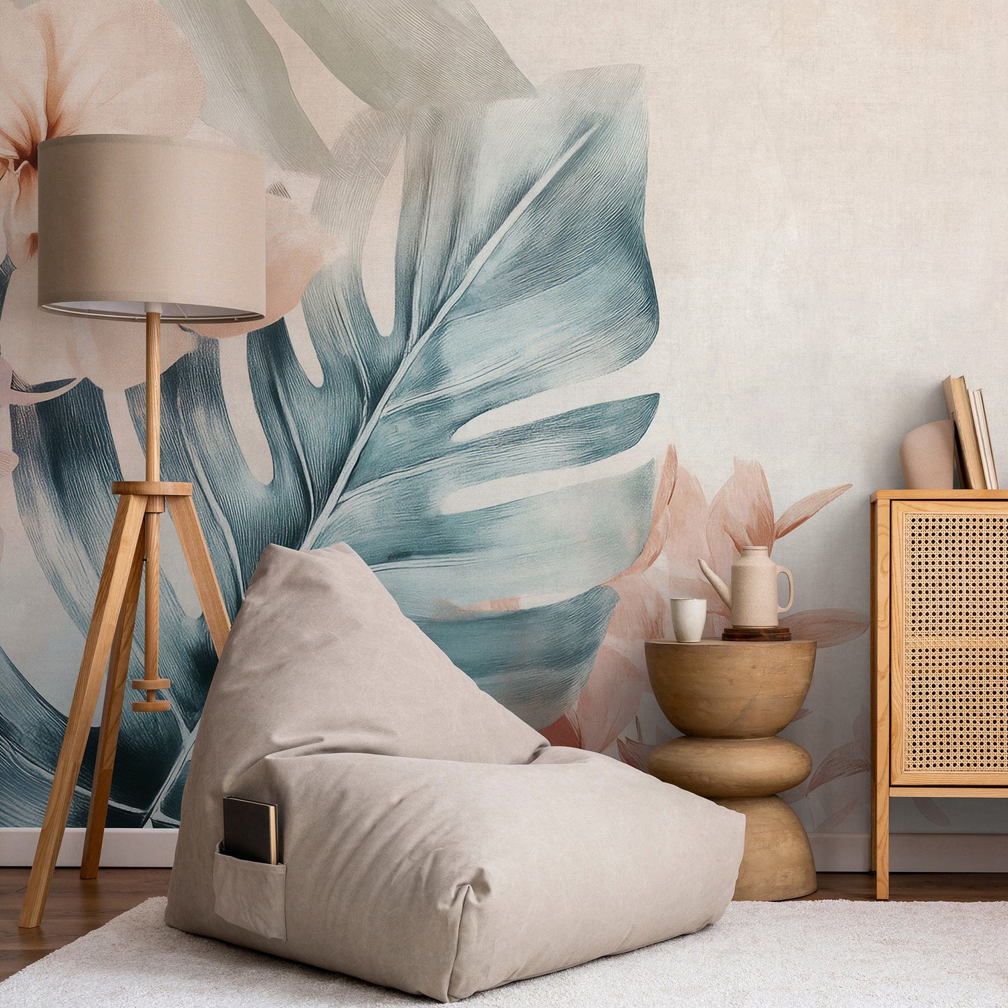 VEER DECOR Sunblush Pink Wall Mural Tropical Transitional Pink  Wallpaper - 8412-VRAED-AB