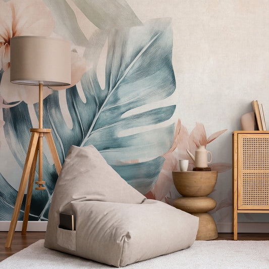 VEER DECOR Sunblush Pink Wall Mural Tropical Transitional Pink  Wallpaper - 8412-VRAED-AB