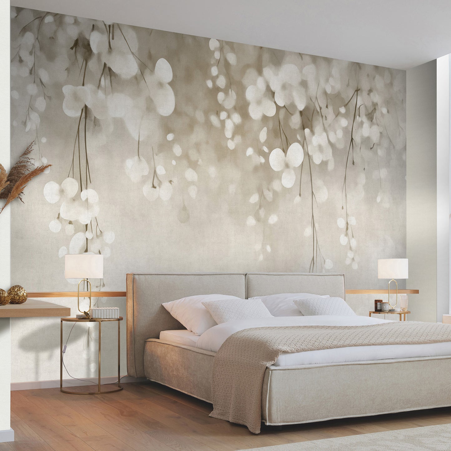 VEER DECOR Ivory Rain Gray Wall Mural Floral Transitional Grey  Wallpaper - 8412-VRAED-AC