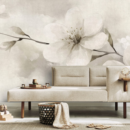 VEER DECOR First Light Taupe Wall Mural Floral Transitional Taupe  Wallpaper - 8412-VRAED-AD