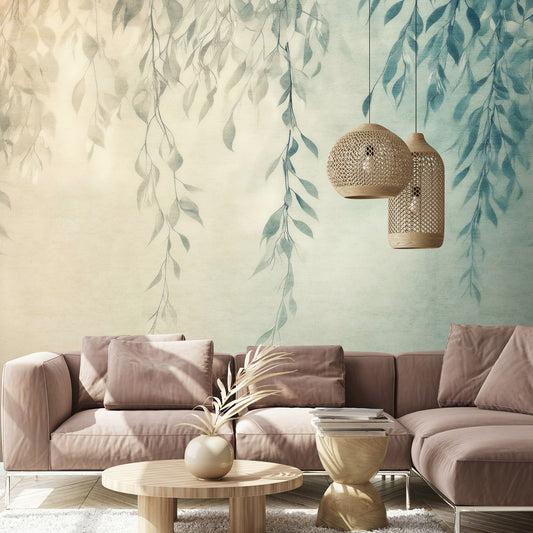 VEER DECOR Silent Leaves Teal Wall Mural Nature Transitional Teal  Wallpaper - 8412-VRAED-AF