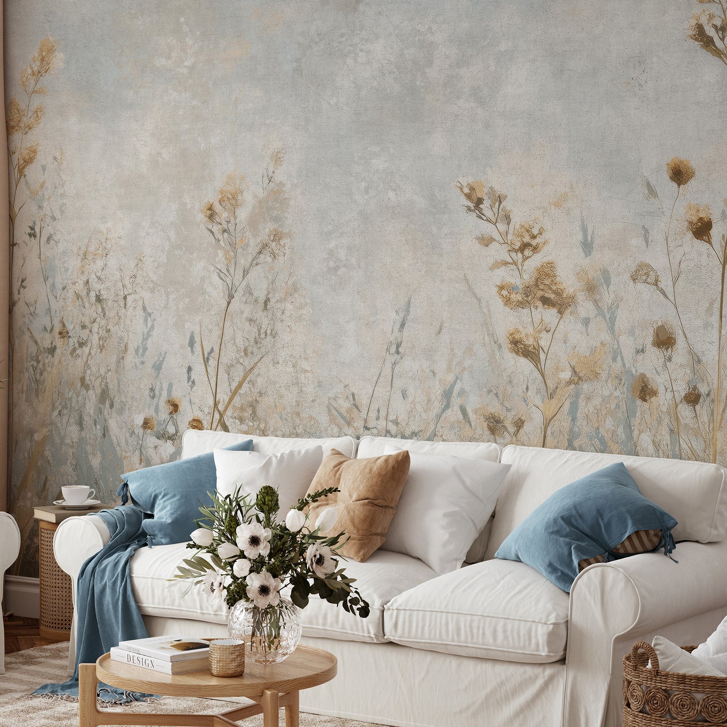 VEER DECOR Solena Beige Wall Mural Floral Transitional Beige  Wallpaper - 8412-VRAED-AH