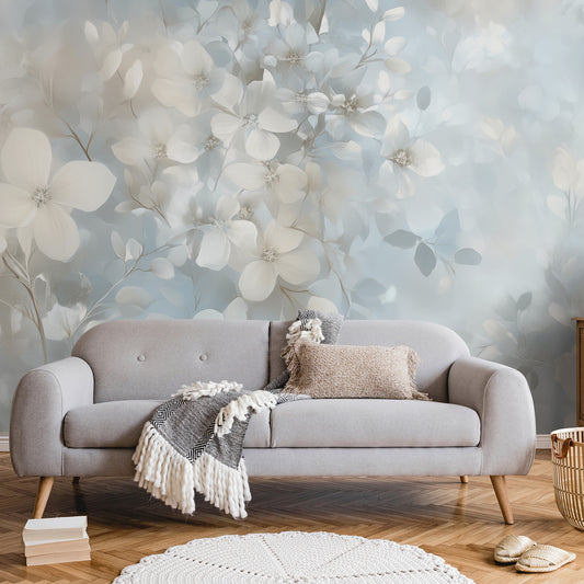 VEER DECOR Auralie Blue Wall Mural Floral Transitional Blue  Wallpaper - 8412-VRAED-AJ