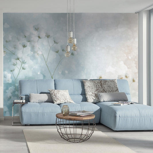 VEER DECOR Cotton Haze Blue Wall Mural Floral Transitional Blue  Wallpaper - 8412-VRAED-AK