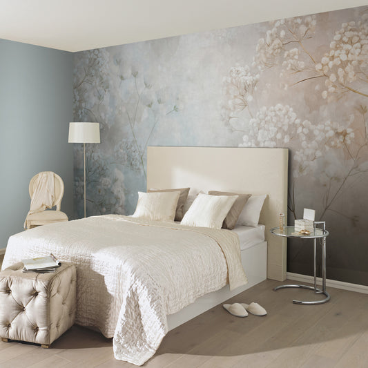 VEER DECOR Soft Promise Blue Wall Mural Floral Transitional Blue  Wallpaper - 8412-VRAED-AL