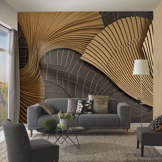 VEER DECOR Luness Gold Wall Mural Abstract Transitional Gold  Wallpaper - 8412-VRAED-AQ