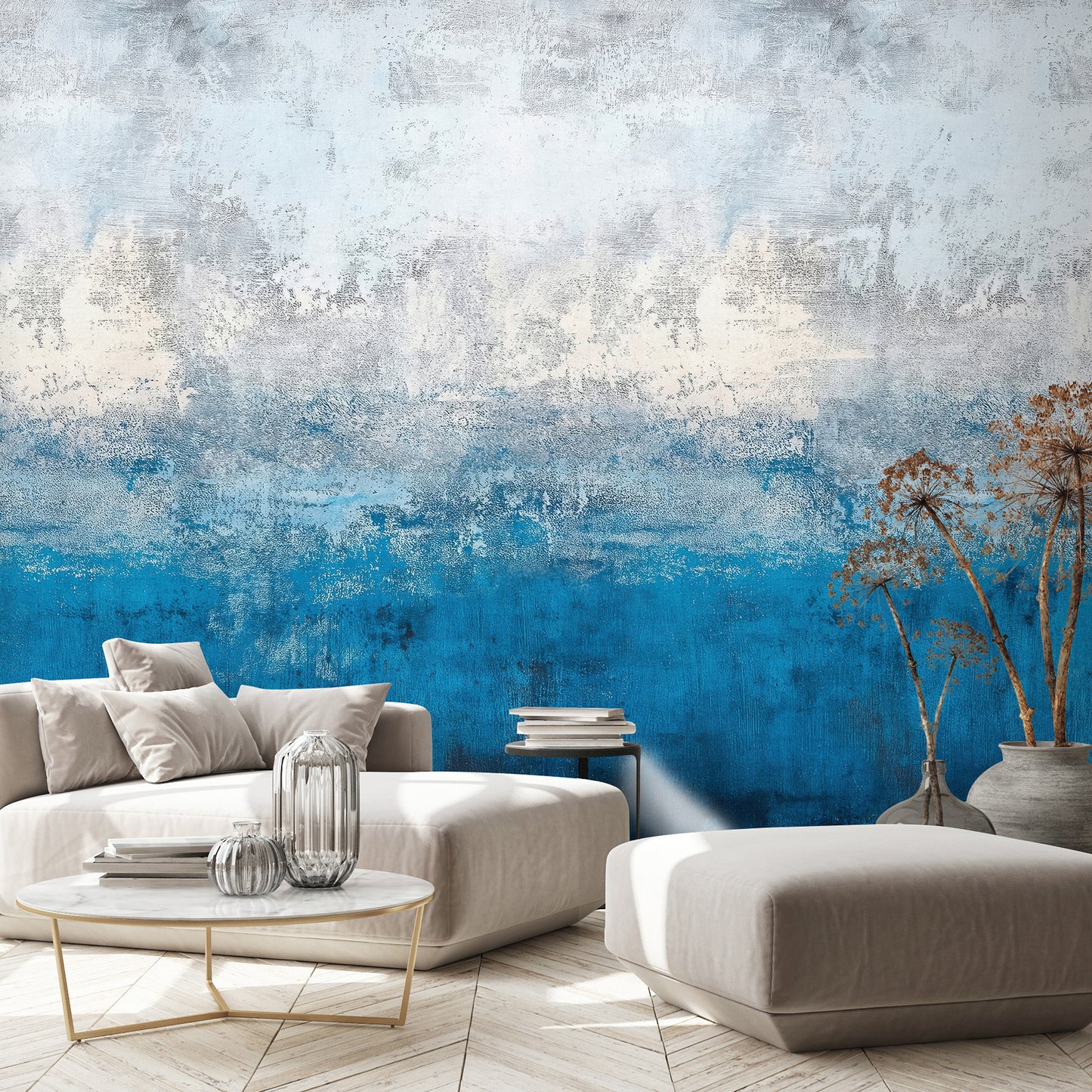VEER DECOR Ocean Line Blue Wall Mural Landscape;,Nature Transitional Blue  Wallpaper - 8412-VRAED-AS