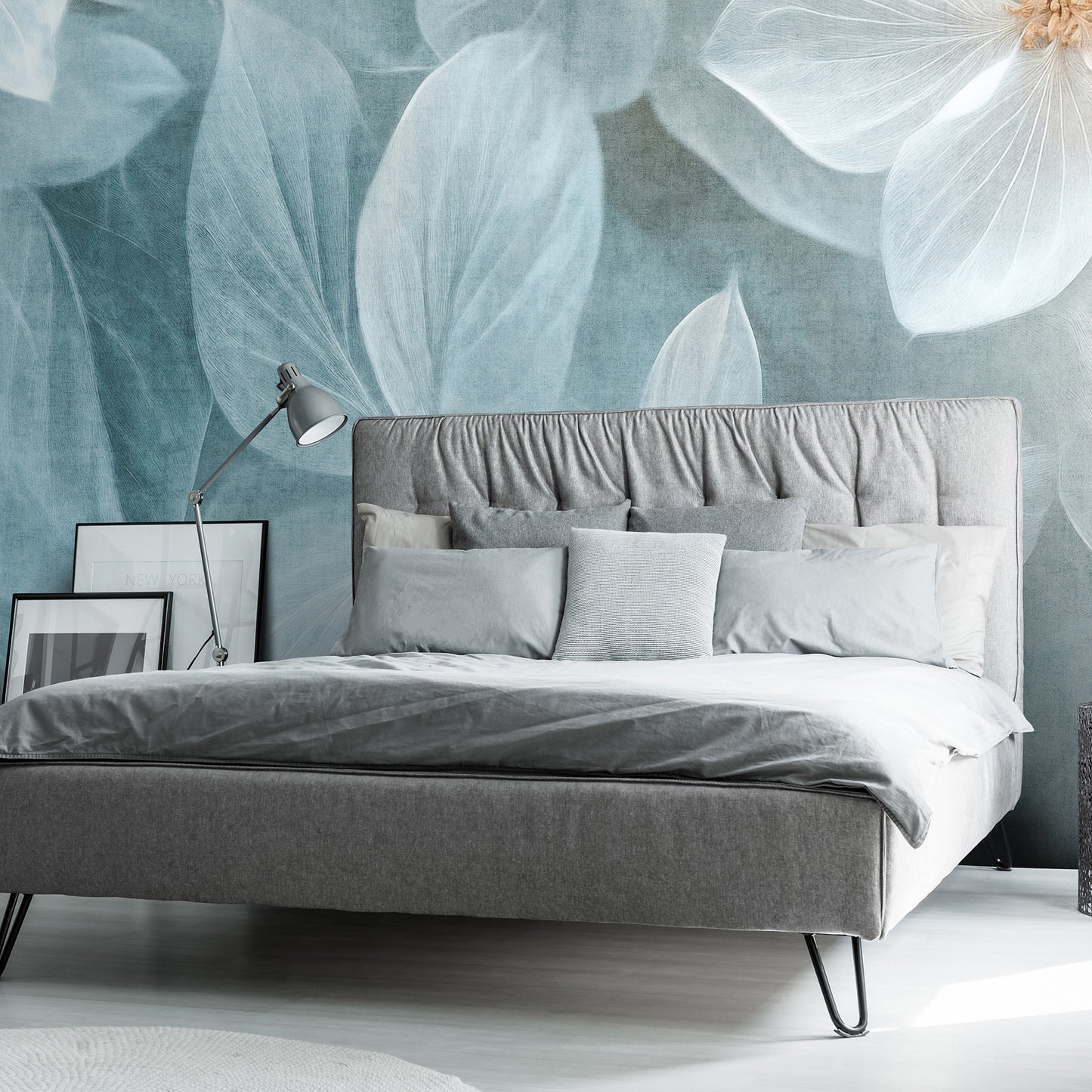 VEER DECOR Dreaming Garden Blue Wall Mural Floral Transitional Blue  Wallpaper - 8412-VRAED-AU