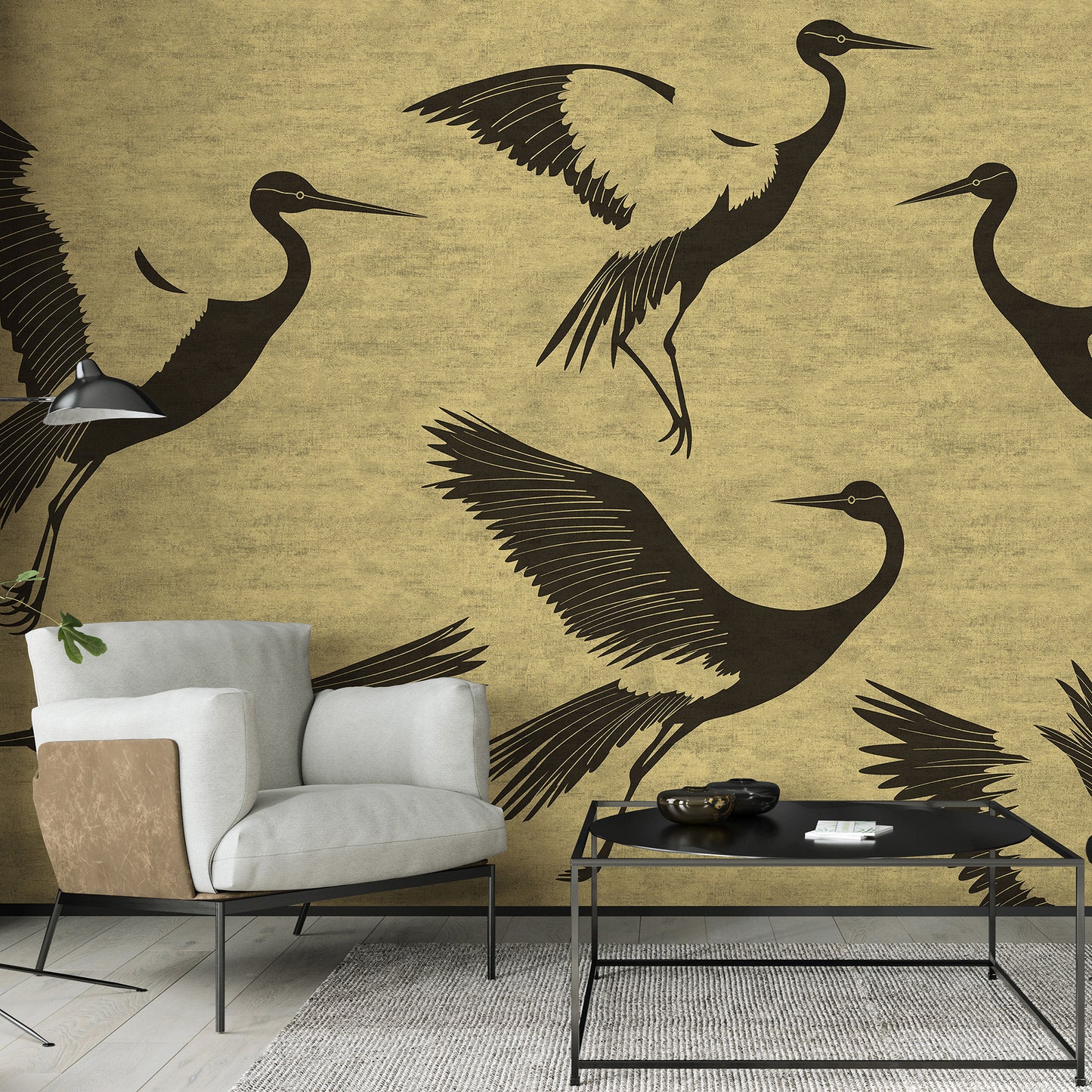 VEER DECOR Black Feathers Gold Wall Mural Animals, Transitional Gold  Wallpaper - 8412-VRAED-AW