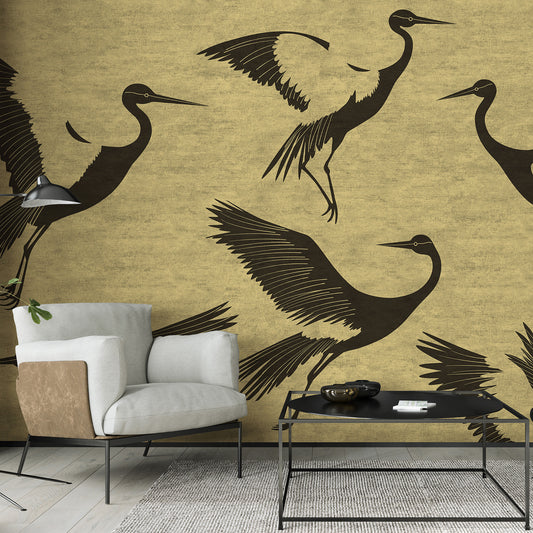 VEER DECOR Black Feathers Gold Wall Mural Animals, Transitional Gold  Wallpaper - 8412-VRAED-AW